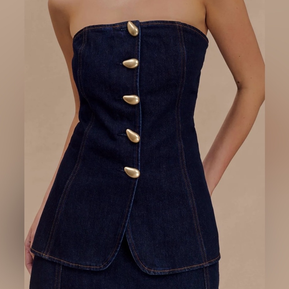 Meshki Lennox Strapless Long Line Button Top